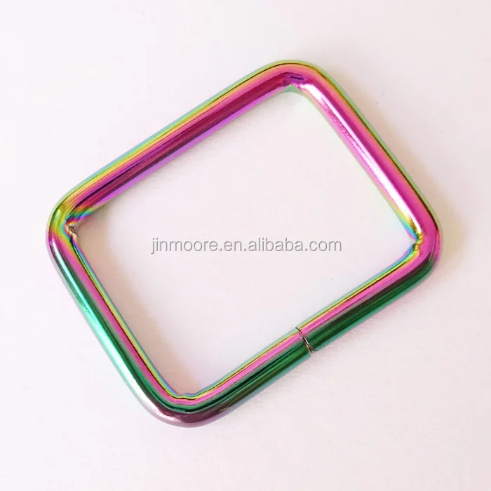 Rainbow Metal Rectangle Ring Buckles Webbing Strap Loops Adjuster Square Buckle