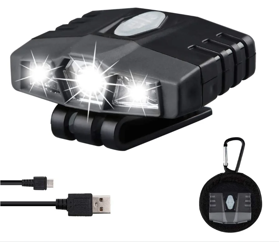 Ultra Bright Hat Light 200 Lumen Rechargeable Clip on Headlamps Hands Free IPX4 Head Light Flashlight for Camping Running