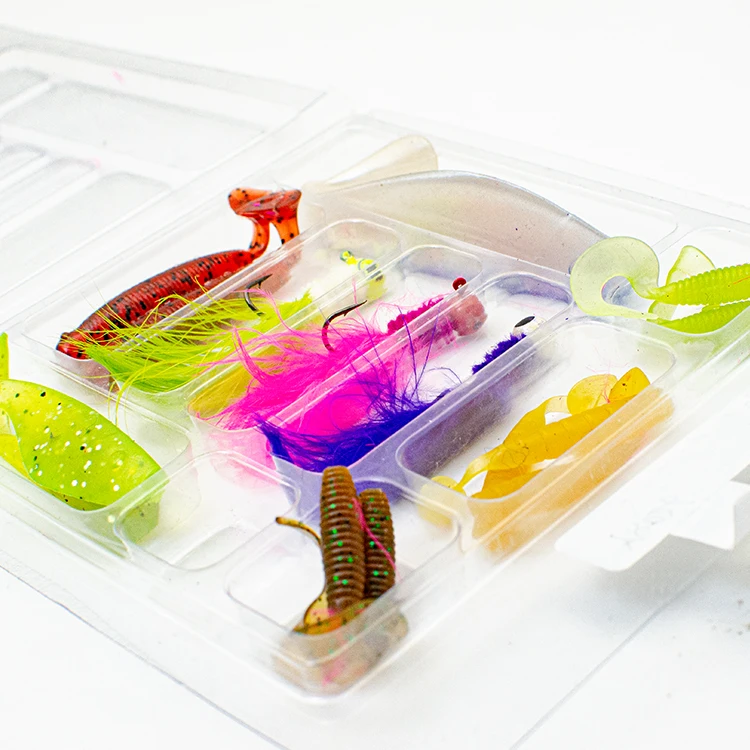 16pcs Multicolor Plastic Customized Screw Wrinkle Worms T Tail Hook Soft Lure With Jig Head Set