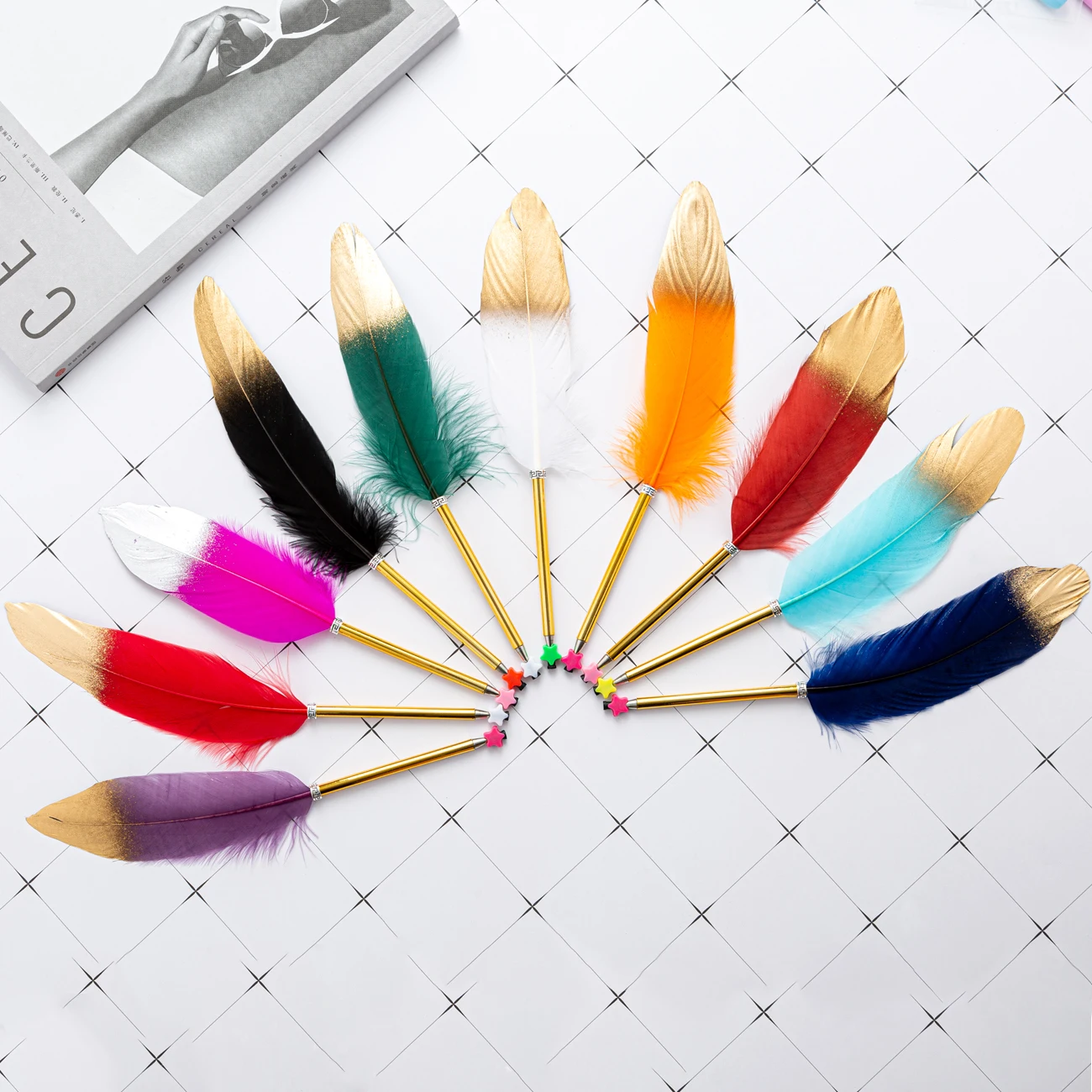 Custom LOGO Rose Gold Special Quill Feather Ballpoint Pen