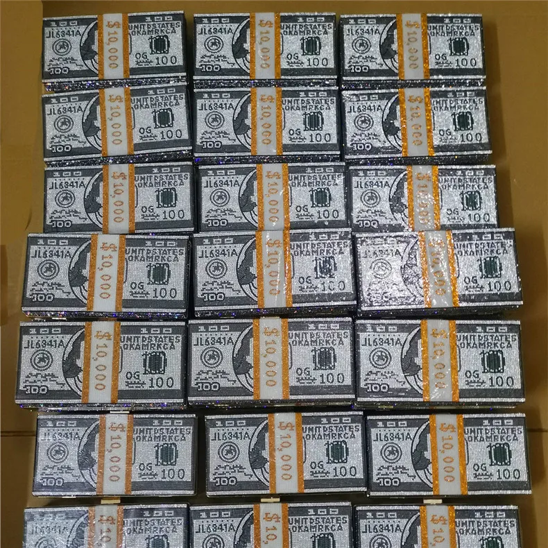 FINE OCEAN  Designer Ladies Fashion Full Beaded Rhinestone Purse Ladies Silver Us Dollar Evening Clutch Hand Bag