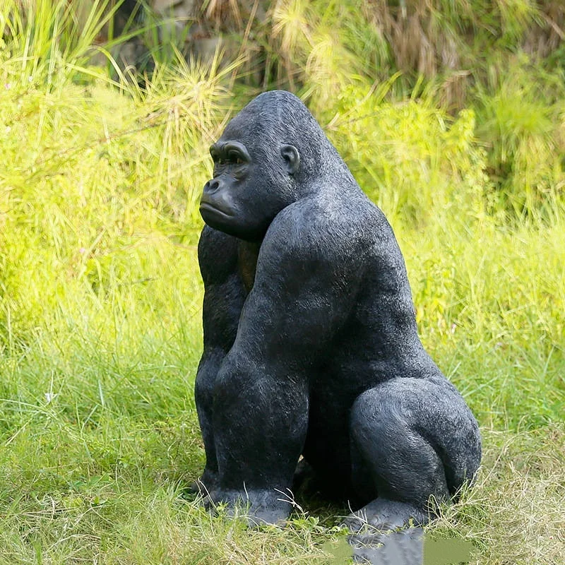 Customized Design Realistic Resin Fiberglass Sculpture Animal Gorrila Statue Fiberglass Material Artificial Outdoor Decoration