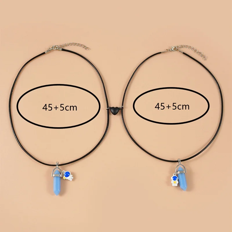 2PCS Luminous Hexagonal Column Magnetic Couple Necklace for Women Men Romantic Geometric Pendant Astronaut Jewelry