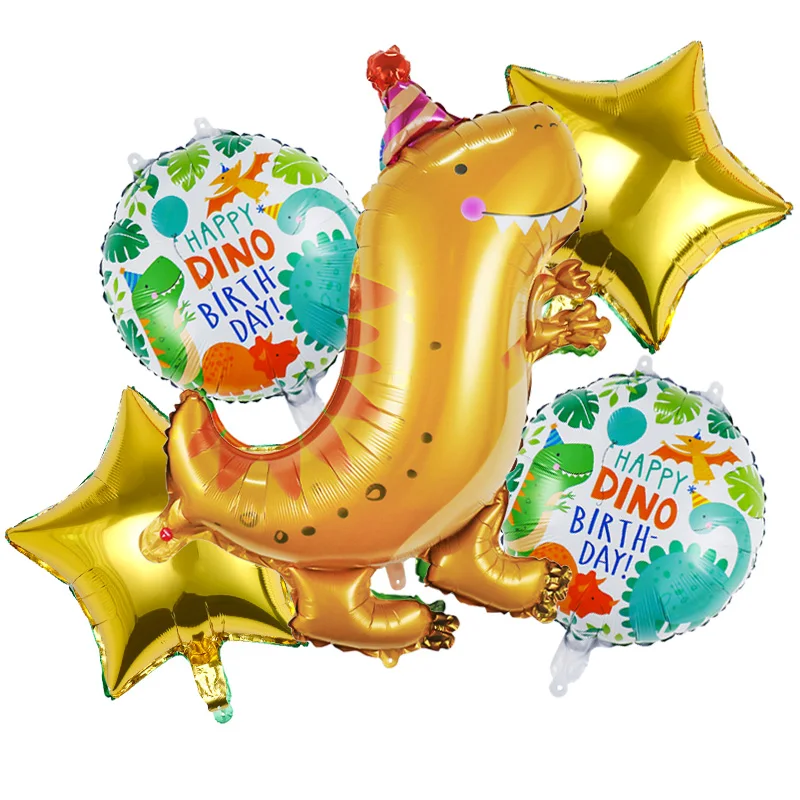 5PCS INS Jungle Animal Dinosaur Hat Foil Balloons Balloon Set Roar Globos De Dinosaurio Dino For Happy Birthday Party Decoration