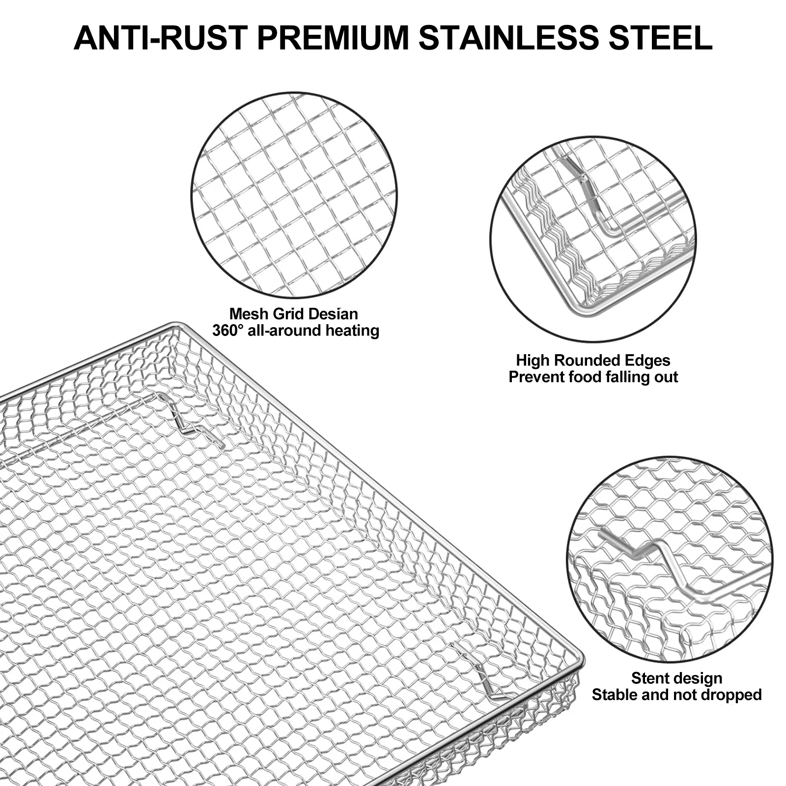 Stainless Steel Air Fryer Basket with Cuisinart Airfryer TOA-060 TOA-065 Baking Tray Pan for Air Fryer Replacement
