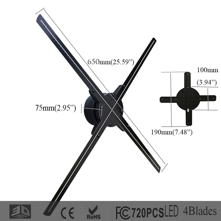 HDFocus 65cm 3d Hologram Advertising Fan 1*3 Wifi Hologram Led Fan With 1024hd Resolution