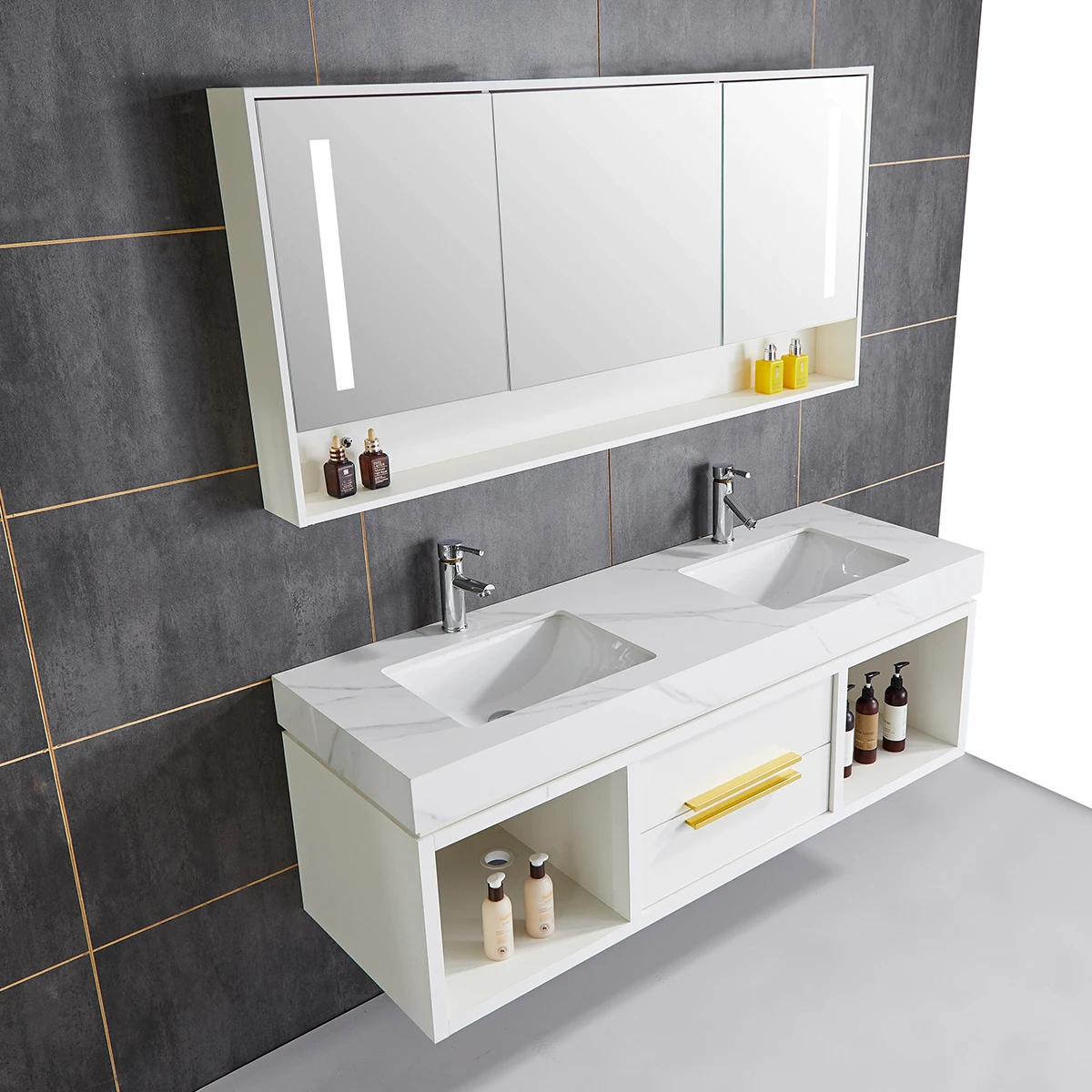 2021 New Design WHOLESALE LUXURY 1500mm PLYWOOD Paint-free bathroom vanity Cabinet with led cabinet