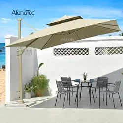 Luxury Outdoor Marble Base Cafe Sun Umbrellas Pergola Cover Parasols Square Patio Umbrella with Solar Light