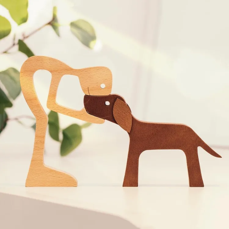 Hot Sale  Wooden Pet Carvings Dog Statues Home Decor Figurines Home Decor