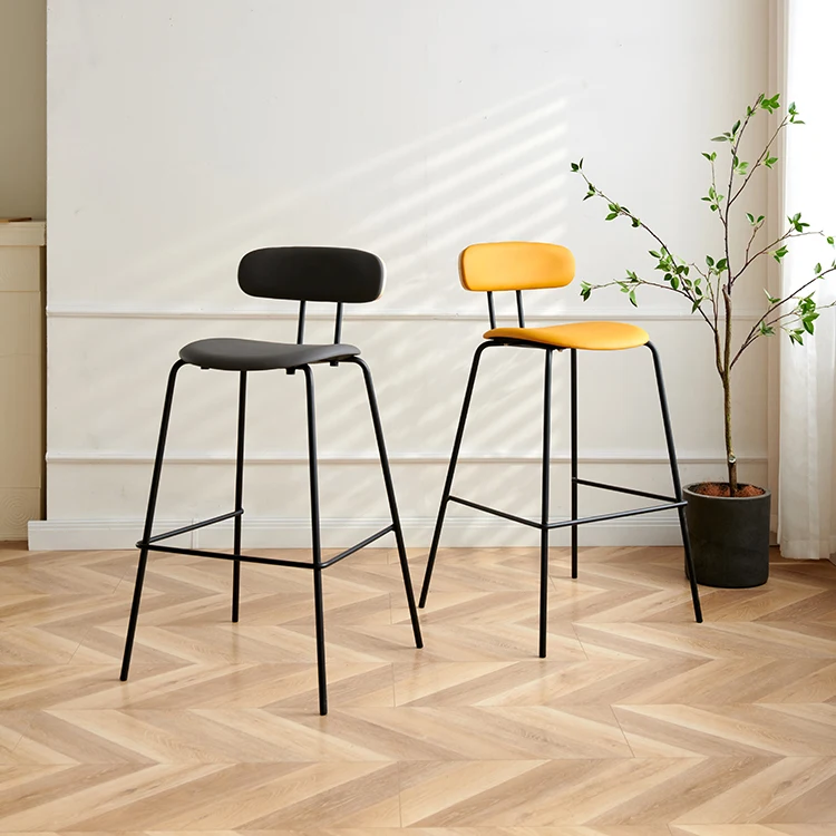 Counter Height Tall Luxury High White Black Nordic Kitchen Modern Cheap leather Bar Stool With Powder Coated Iron Metal Legs