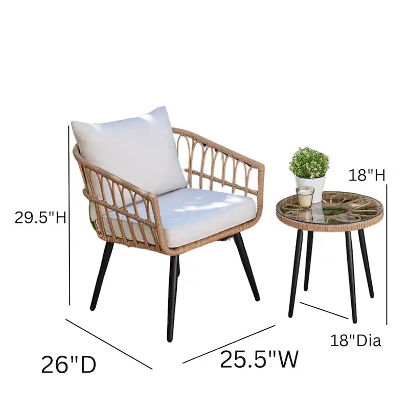 Factory supply E -commerce hot selling PE Rattan Chair And Table 3 sets backyard patio garden set Outdoor Bistro Set