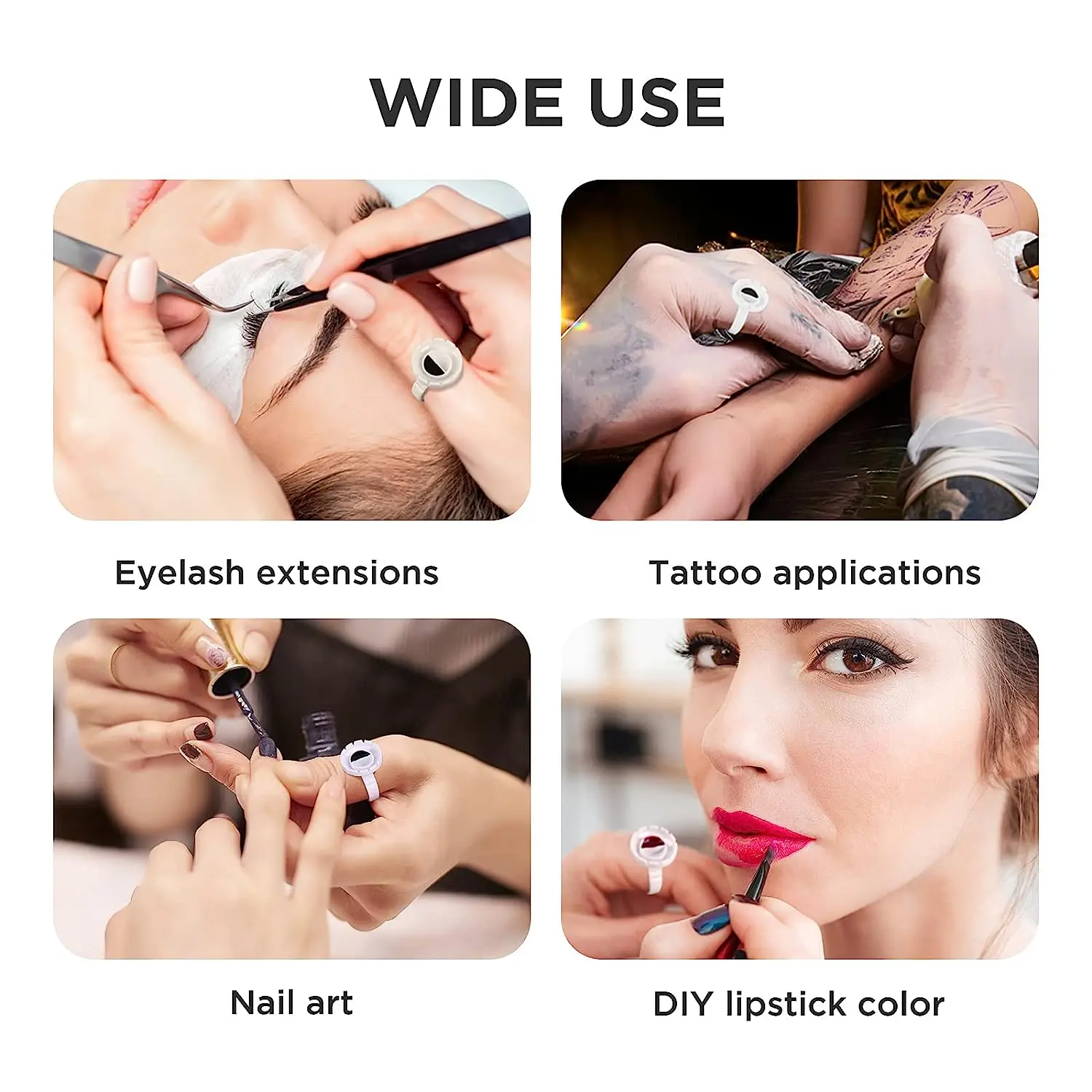 Beiqili  Wholesale Eyelash Glue Rings 100pcs/pack Plastic Disposable Eyelash Extension Glue Holder Pestaas Maquillaje Por Mayor