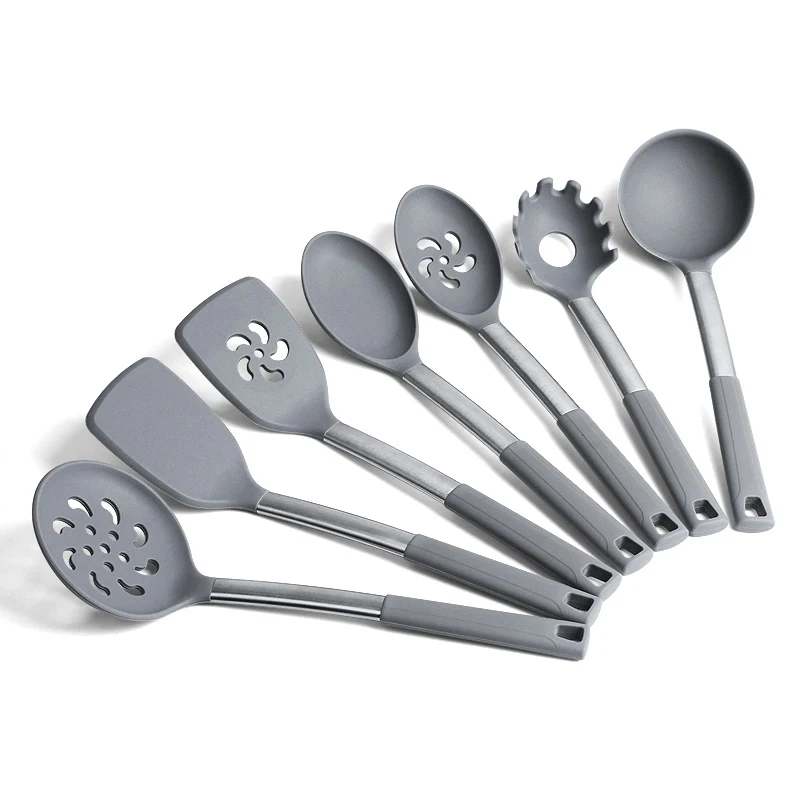 
Wholesale kitchen accessories premium kitchen utensil 7pcs kitchen silicone cooking utensils set with stainless steel 