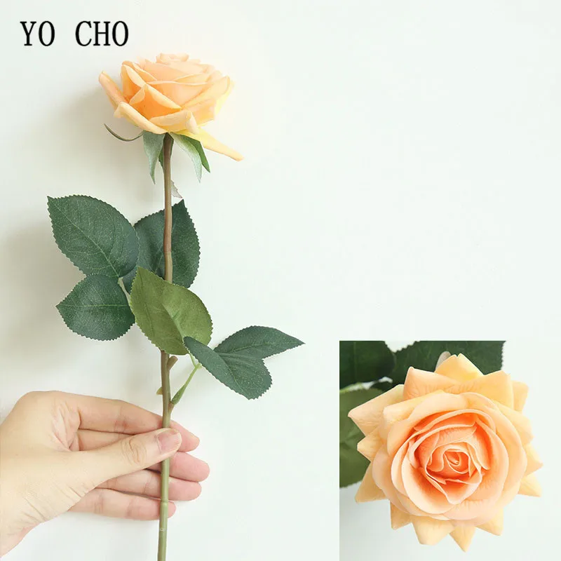 YO CHO Artificial Flower Roses Wedding Silk Flowers Artificial Silk Wedding Bouquets White Pink Home Decoration Fake Flowers
