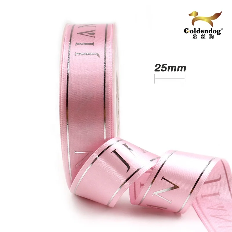 New Design Hot Stamping Foil Print (Gold/Silver) Polyester Satin Custom Ribbon For Packing
