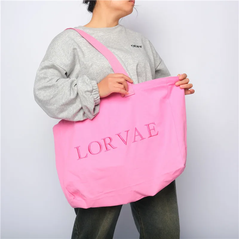 Pink Large Tote Bag Custom Logo Canvas Oversized Shopping Bag with Webbing Handle embroidery logo