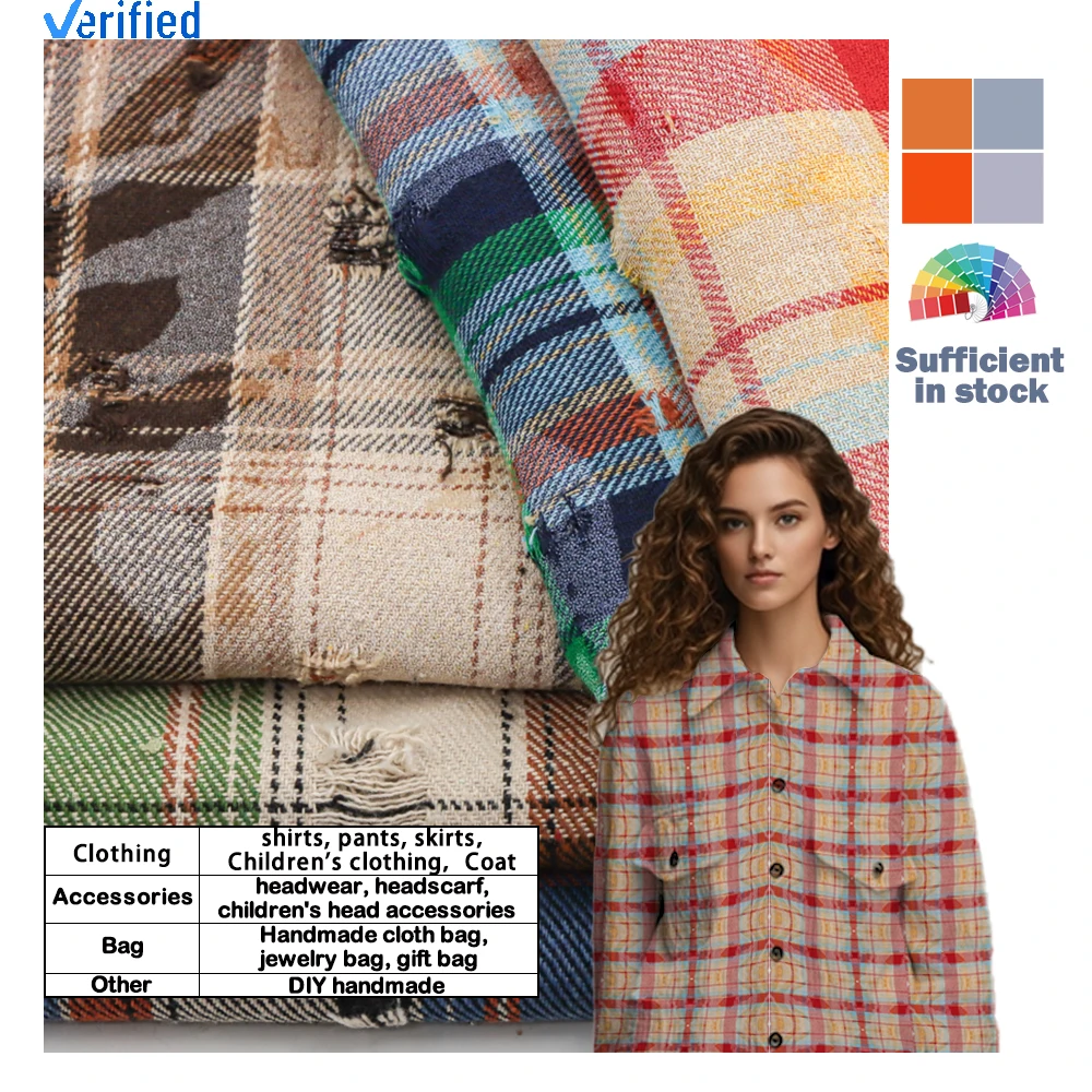 Autumn Winter Hip-hop Style Gingham Brushed Garment Fabric 100% Cotton Hip-hop Printed Flannel Checked Fabric for Casual Shirts
