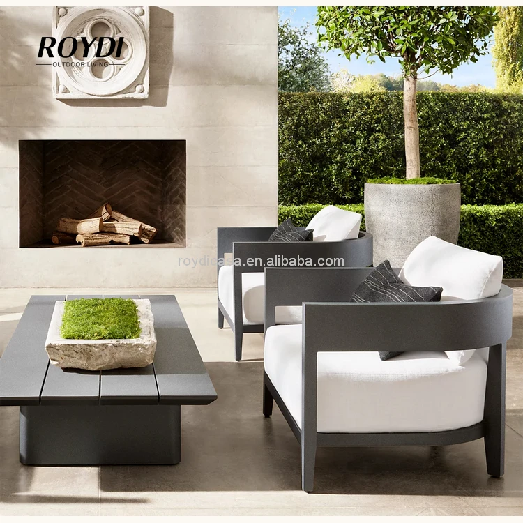 Roydi Garden Furniture New Design Outdoor Rectangular Coffee Table Hotel Garden Patio Furniture Metal Aluminum Coffee Table
