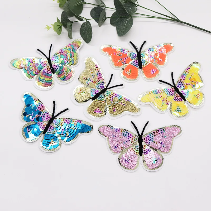 Factory Butterfly Sequins Sew On Iron On Patches For Clothes DIY Decoration T-Shirt Dresses Appliques
