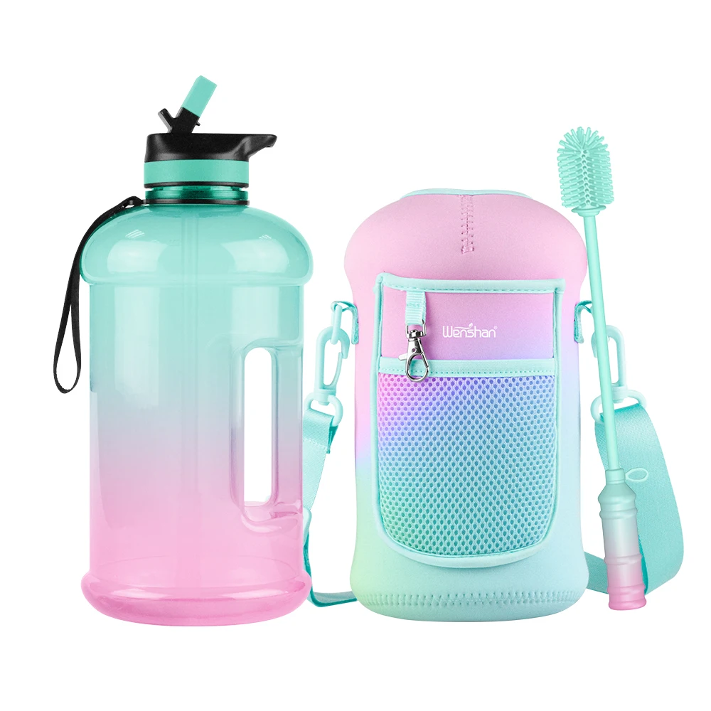 1 Gallon Plastic Water Bottle with Time Marker 2.2L Sport Outdoor Water Jug