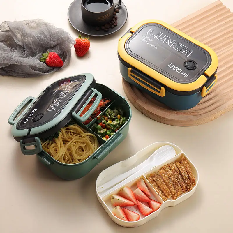 Double Layer Vacuum Adult Eco Friendly Plastic Metal Food Container Tiffin Kids 304 Stainless Steel Bento Lunch Box Set