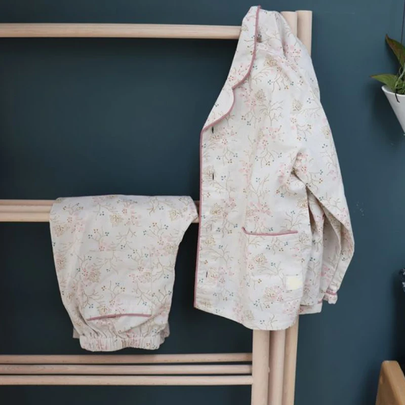 Custom Floral Printing Children Cotton Nightwear Sleepwear Pyjamas Girl Kids Clothing Pajamas