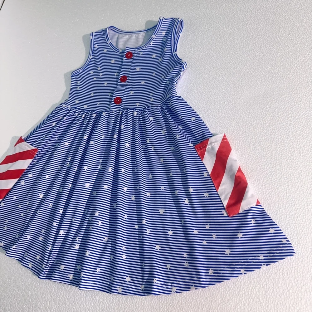 Hot Sale American Girls Flag Dresses Baby Girl Sleeveless 4th Of July Girls Clothing Baby Dress