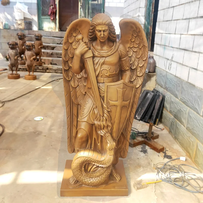 Life Size Saint Michael Angel Statue Bronze Archangel Sculpture Folk Art Sports Custom Color Home Decoration Brass Model 1 PC