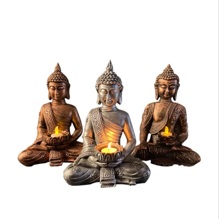 Hot selling resin buddhism sculpture resin crafts home decoration  buddha candle holder tea light holder