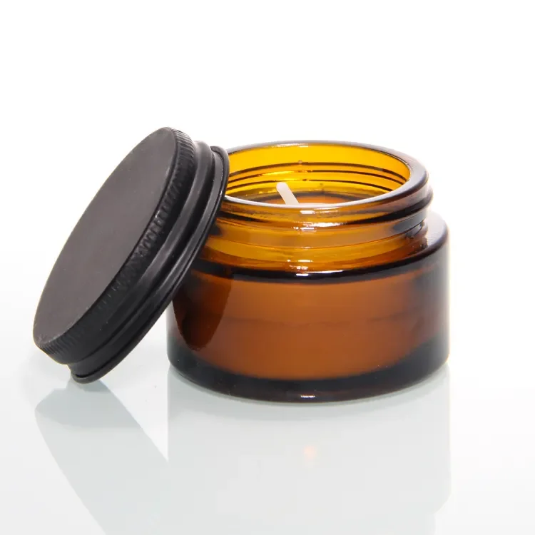 Factor Direct 2oz 4oz 8oz Amber Glass Candle Jar with Wooden Lids