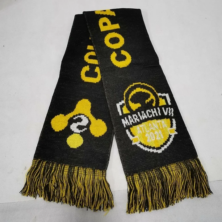 Custom logo print or jacquard football soccer fan scarf, promotional customize sports knitted soccer scarf