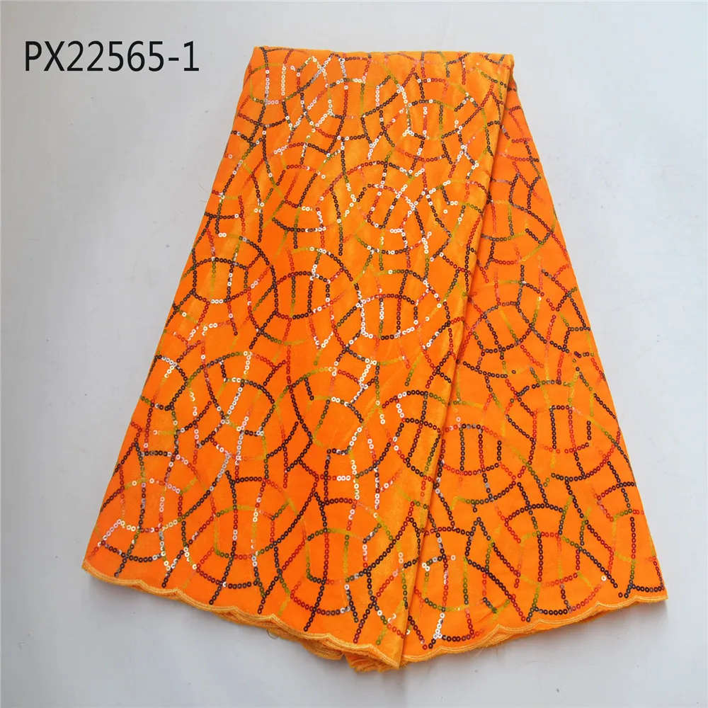 PX22565-1 Orange color African fabric wholesale cotton crochet lace for wedding dress