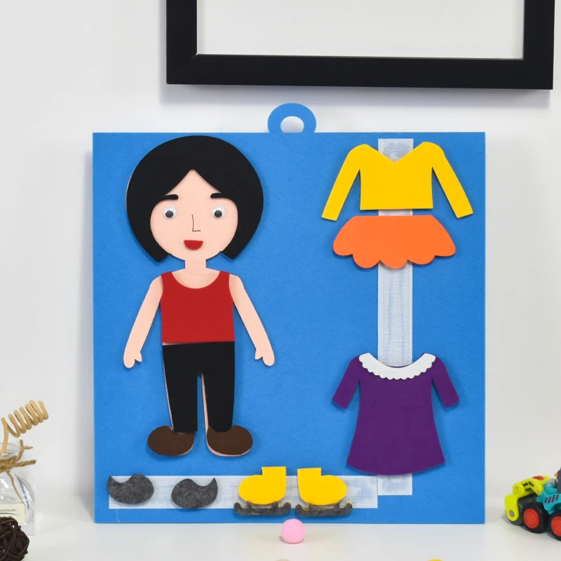 Free Sample 6 Sets Exercise ability felt clothes cross toys dressing for kid learning to dress up