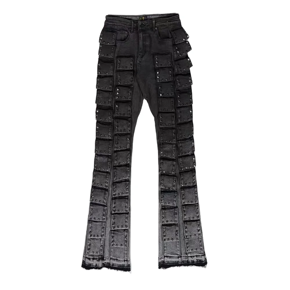 Work Out Custom Style Denim Jeans Distressed Fashion Stacked Jeans Men