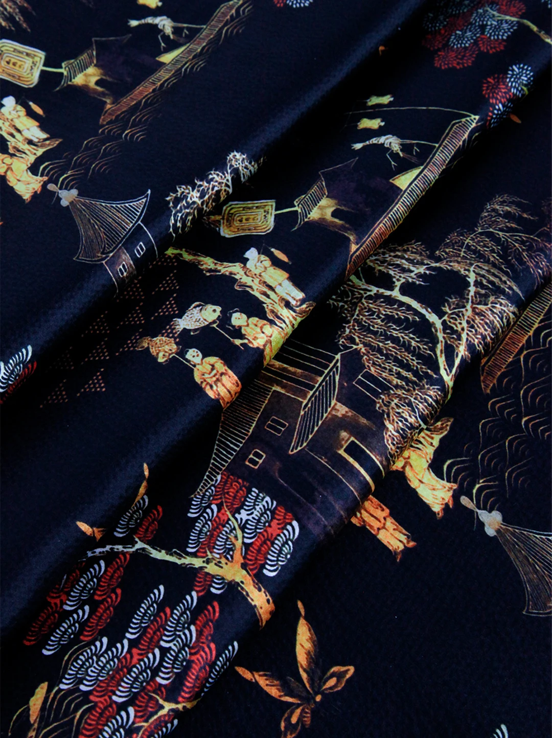 Chinese style 100% pure silk pearl satin 16mm digital printed fabric for women luxury garment