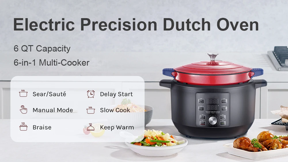 Multifunctional Slow Cooker Dutch Oven 6L