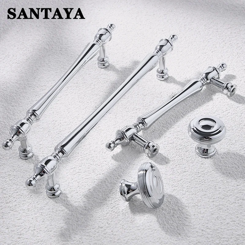 Brass Furniture Handles Electric Chrome Plating Bright Silver French Luxury Wardrobe Cabinet Doors Kitchen Dresser Drawer Knobs