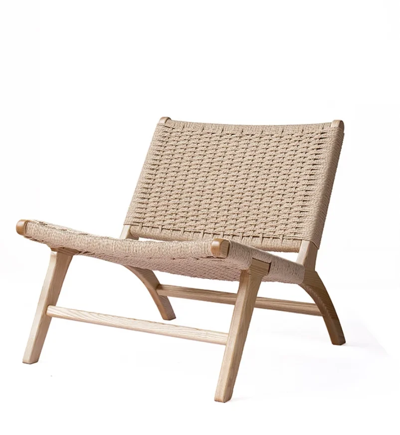 Скандинавский Одноместный стул для отдыха из массива дерева, тканый стул для балкона, уличный диван-стул