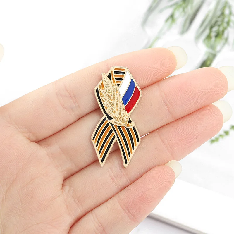 Custom George Ribbon Sign Badge Pin Russian Flag Lapel Pin St. George Victory Day Festive Brooches History Memory Symbol Casting