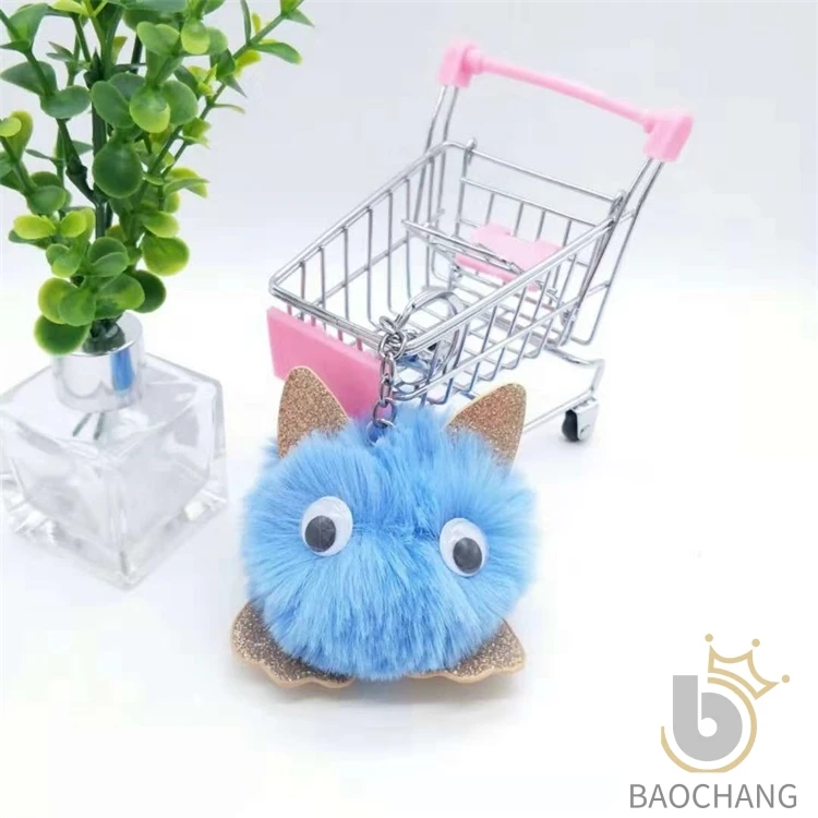 Wholesale Faux Rex Rabbit Fur Pom Pom Animal Little Cat Keychain For A Promotional Item