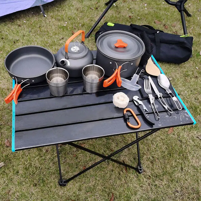 Portable Camping Tableware Cooking Set Outdoor Cookware Pan Pot Bowl Spoon Fork Utensils For Hiking Picnic Travel Wild