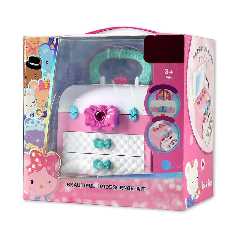 Kid Makeup Set Toys Suitcase Dressing Cosmetic Pretend Play Makeup Set Cosmetic Kit Toy with Portable Box for Children Gifts
