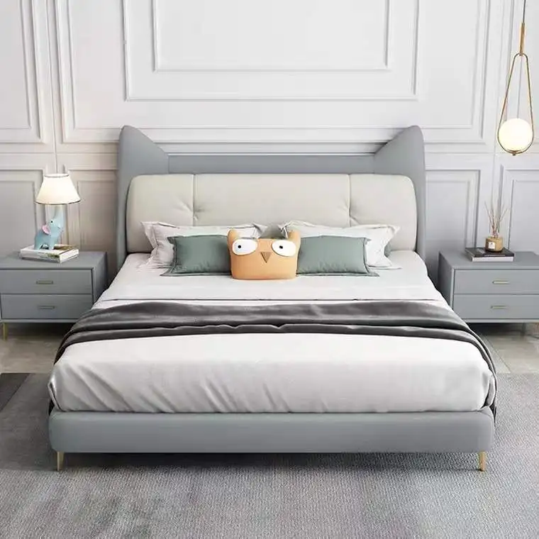 Fancy Comfort Lovely girls Boys Children Bedroom Furniture Set Kids Bed Cute Leather Soft Backrest Wood Storage Bed