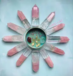 Wholesale natural crystals healings stones wand tower splicing rose quartz and clear quartz points