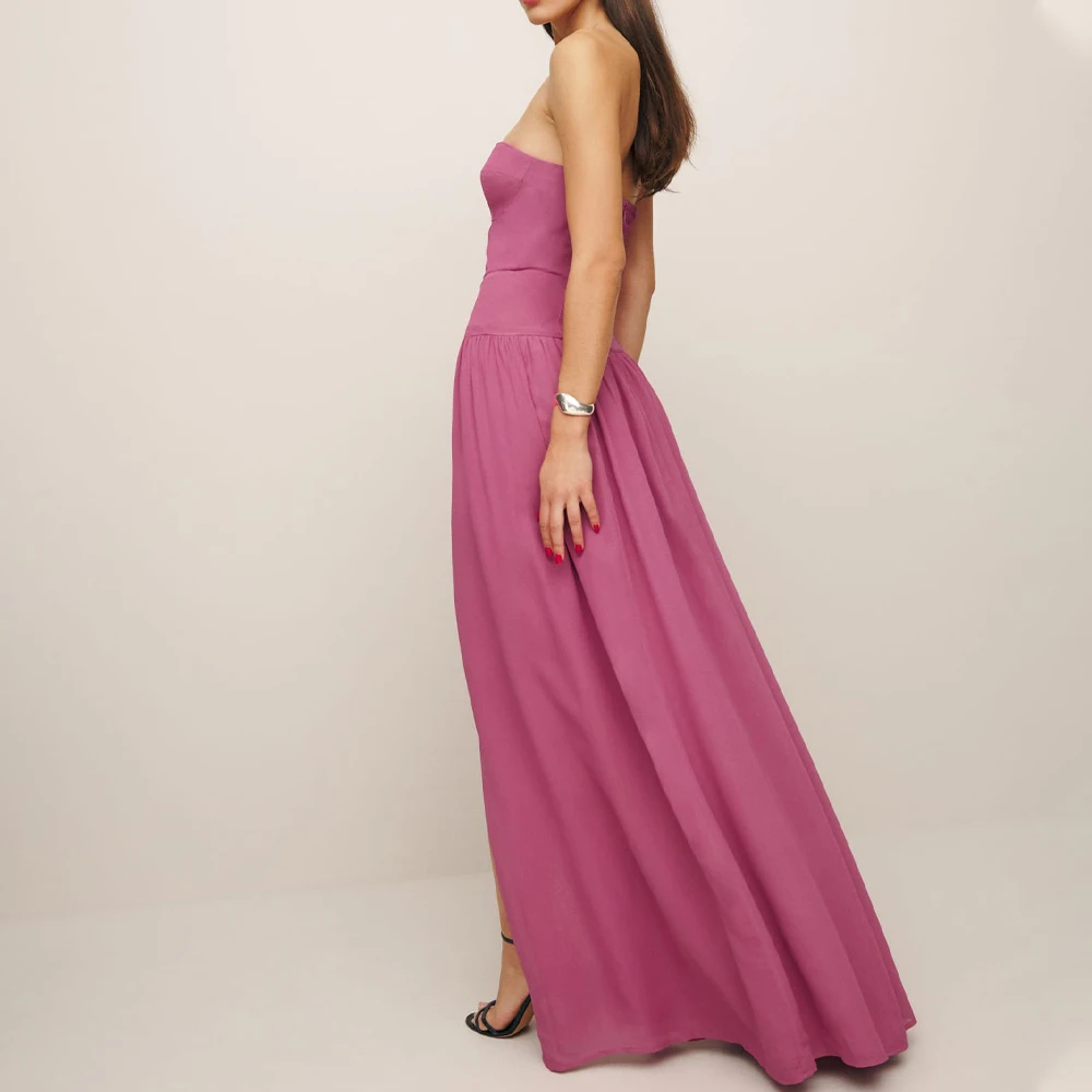 Wholesale custom printed fabric women casual sexy strapless long dress pearl yarn fabric dress