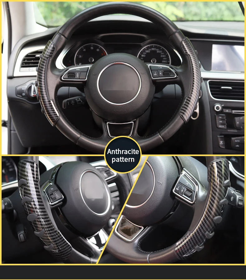 Hand Sweat Proof 38cm/15Inch Carbon Fiber Car Wheel Cover Anti-slip Silicone Steering Wheel Booster For Car Accessories