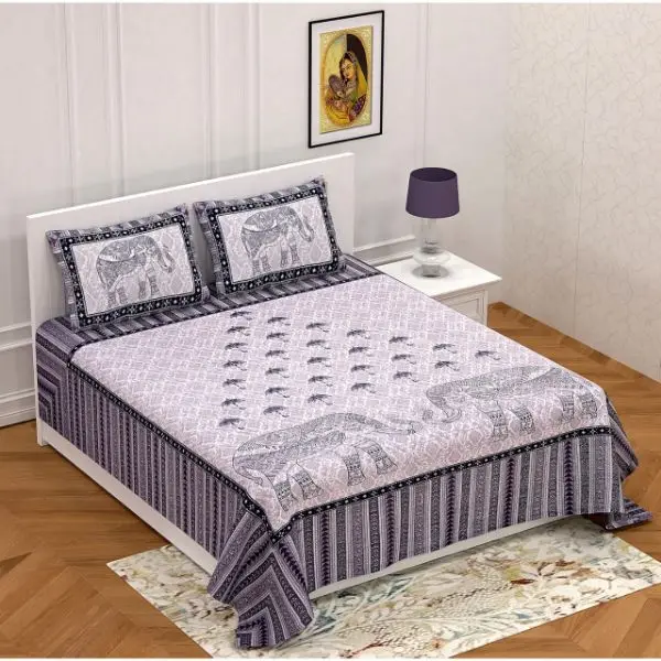 High Quality 100% Cotton King Size Bedsheet  Best Wholesale Price Indian Cotton Bed Sheets Sanganeri Print With Pillow Covers