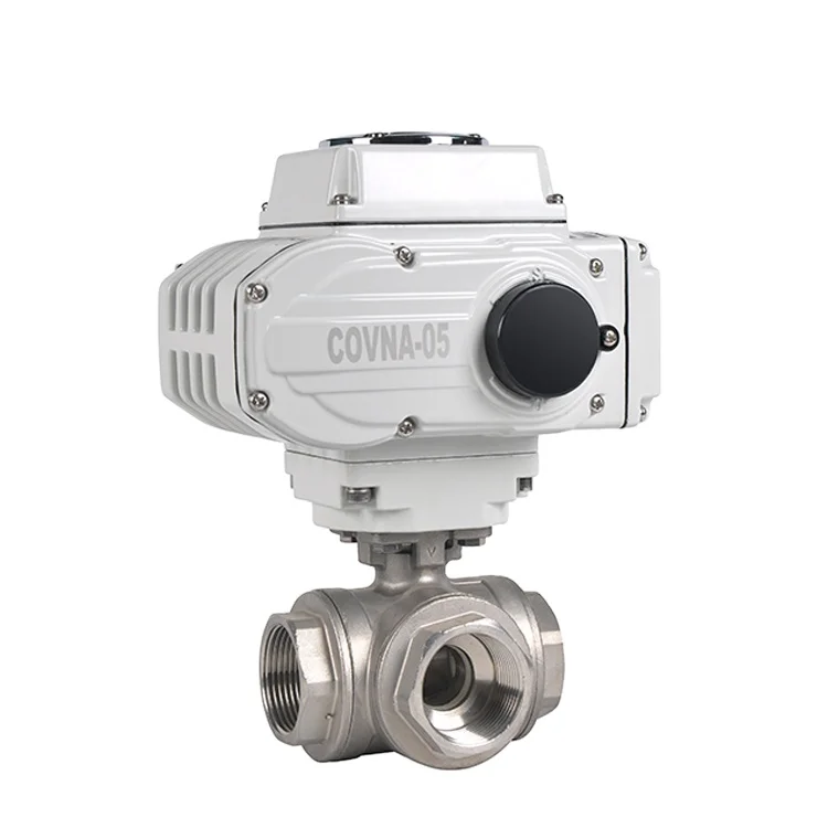 COVNA Electric 3 way Control Valve Motor Regulator Operated Stainless Steel Electric Motorized Actuator Ball Valve