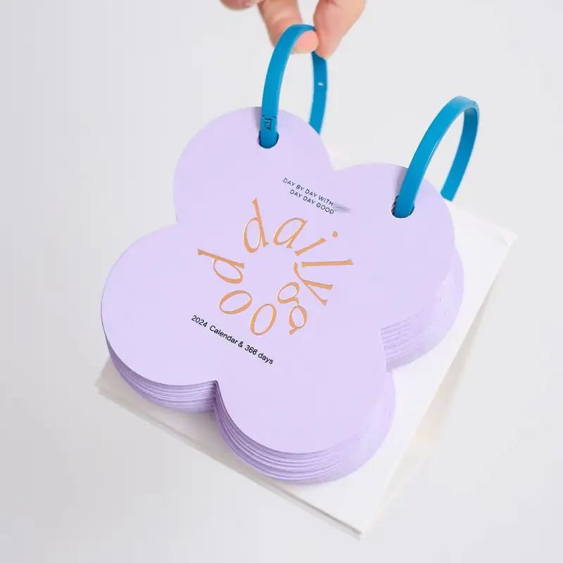 Green 365 Days Calendar New Design Die Cut Shape Ring Binding Small size Desk Calendar For Gift Promotional Gift Calendar