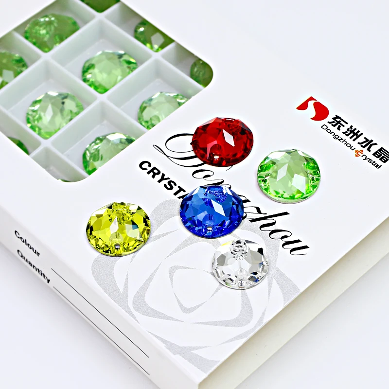 DZ-4661 Flower Round Sew On Rhinestones Glass Crystal With 2 Holes For Garment